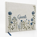 Linen Floral Embroidered Photo Wedding Guest Book - Dusty Blue Guestbook by UpstartDecor