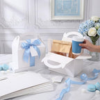 Maitys 50 Set Large Gable Boxes with Handle, Ribbon, Tag, White,Light Blue - Image 4