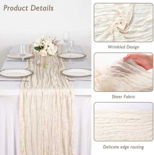 8 Pack Ivory White Cheesecloth Table Runner 120 Inch Boho Wedding Decor - Image 3