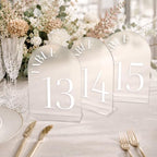 5"x7" Frosted Arched Wedding Table Numbers 1-15 with Stands - Image 4