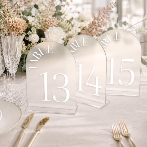 5"x7" Frosted Arched Wedding Table Numbers 1-15 with Stands - Image 4