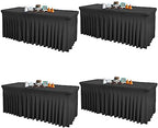 4 Packs Black Table Clothes for 6 Foot Rectangle Tables, One-Piece Wrinkle Resistant Stretch Spandex Table Covers with Skirt for Event Banquet Wedding Birthday Party by PartyTalk