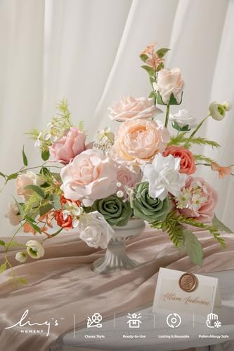 Ling's moment Fake Flowers Box, Faux Artificial Greenery Stems Foam Roses Gardenia Silk Peony Ranunculus Fabic Flower for Centerpieces Bouquet Wedding Vase Decorations, Garden Blush, Grand Combo - Image 2