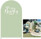 Arch Backdrop Covers Light Green Birthday Party Decorations We Can Bearly Wait Arched Stand Spandex Fabric Cover for Baby Shower Parties Decor (3.3x6.6FT) by KONPON