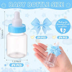 Teenyyou 48 Sets 3.5 Inch Blue Mini Baby Bottles for Baby Shower Party Favor Game Plastic Milk Bottles with Thank You Showering Stickers and Bows Thank You Gifts for Guests Candy Decor - Image 2