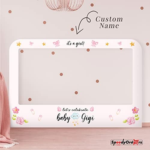 SPEEDYORDERS Personalized Little Miss Pretty Photo Booth Frame - Custom-Made It’s A Girl Baby Shower Photo Frame - Customized Photo Prop To Celebrate Your Little Girl On The Way (Paper) - Image 7