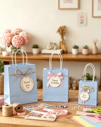 qiqee 100PCS Gift Bag with Handles Bulk Light Blue Paper Bags Assorted Sizes(33pcs Large 13",33pcs Medium 11",34pcs Small 8") - Image 5