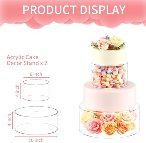 NPPLUS 2 Pcs Round Acrylic Cake Stand with Lid, Clear Fillable Cake Tier - Image 3