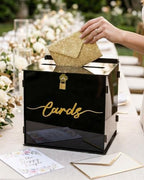 Black Acrylic Wedding Card Box with Slot and Lock, Modern Mirror Card Holder for Reception, Graduation, Gothic Party, Bridal, Baby Shower, Birthday, Elegant Decorative Gift Boxes for Money Envelope - Image 2