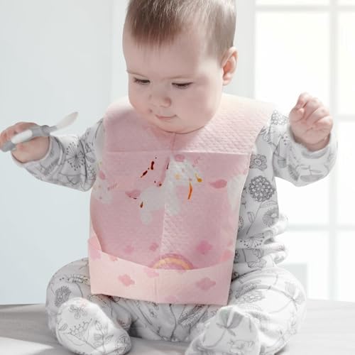 SUNVENO Disposable Baby Bibs with Crumb Catcher Pocket, Leakproof Liner, Adjustable Adhesive Tabs, Individually Wrapped - Image 2