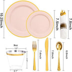 SUT 175 Pcs Pink and Gold Plastic Dinnerware Set for 25 Guests, Include: 25 Dinner Plates, 25 Dessert Plates, 25 Pre Rolled Napkins With Silverware, 25 Cups, Disposable Plates for Baby Shower, Party - Image 3