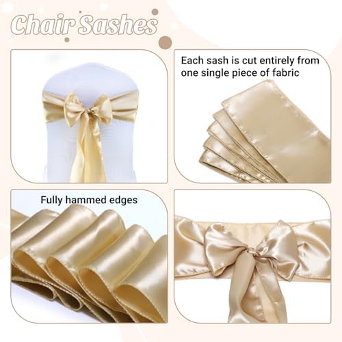 MDS® Pack of 200 Satin Chair Sashes for Wedding & Events – Champagne Gold - Image 5