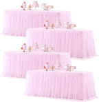 Pink Table Cloths for Parties Light Pink Tulle Tablecloth Rectangle, Pink Tulle Table Skirt Rectangle Table 6ft Fitted Table Covers Stretch Elastic Banquet Party Baby Shower Wedding Table Cloth 6 Foot by HBBMAGIC