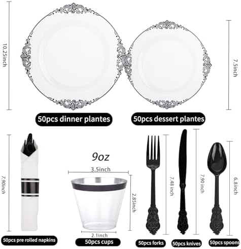Hioasis 350 Pcs Clear Black Plates for Party - Image 2