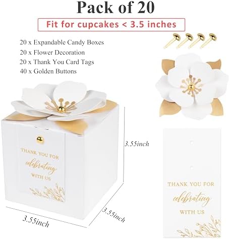FEIYI 20 PCS Favor Boxes, White, 3.55x3.55x3.55 - Image 2