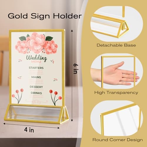 MaxGear 12 Pack Gold Acrylic Sign Holder 4x6, Double-Sided Tabletop Stand - Image 5