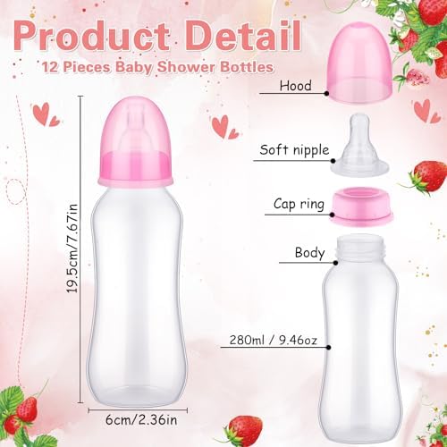 Trelaco 12 Pcs Baby Shower Bottle Chug Game, Strawberry, Pink - Image 3