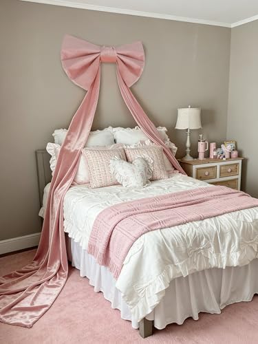 VZQI Extra Large Pink Velvet Bow with Decorative Ribbon - Image 6