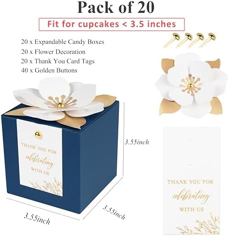 FEIYI 20 PCS 3.55“ Navy Blue Gift Boxes，Party Favor box with flowers - Image 2