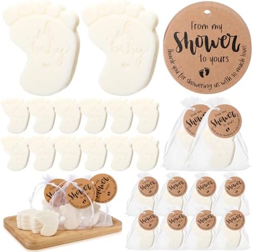 50 Sets Baby Shower Soap Party Favors, White Footprint, Oh Baby by Swiffen