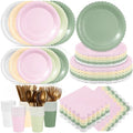Zhehao 350 Pcs Pink and Green Party Plates Cups Napkins Set by Zhehao