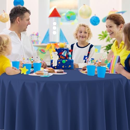 32 Pack Navy Blue Plastic Tablecloth for Round Tables, Premium Decorative Navy Blue Disposable Table Cloths for Parties, Navy Round Party Table Cover for Birthday Wedding Banquet Event, 84 Inch - Image 5