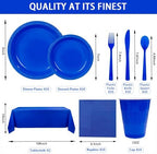 Tinybee 352 Pcs Blue Plastic Plates, Disposable Dinnerware Set for 50 - Image 2