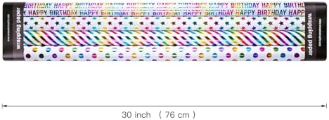 WRAPAHOLIC 30 Inch Birthday Wrapping Paper Roll - Colorful Foil Happy Bday Design for Birthday, Wedding, Baby Shower - 4 Rolls - 30 inch x 120 inch Per Roll - Image 2
