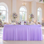 Purple Table Cloth for 8 Foot Rectangle Tables Fitted Stretch Spandex Table Cover with Skirt 8ft Baby Shower Birthday Party Banquet Ruffle Lilac Lavender Tablecloth Wedding Table Cloths Desk Skirt - Image 3