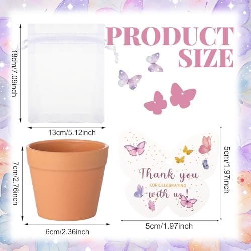 Ctosree 50 Sets Butterfly Baby Shower Party Favors for Guests A Little Butterfly Is on The Way Seed Packets Include Self-adhesive Seed Packets Flowerpot Thank You Tags Organza Bags for Baby Shower - Image 2
