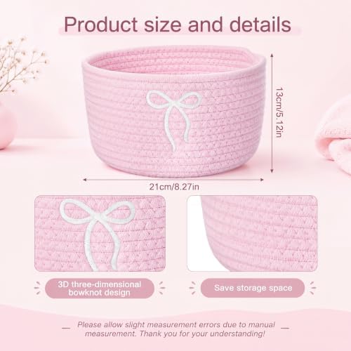 Boao 6 Pcs Small Gift Basket Pink White Bow Baskets for Gifts 8"x 5" - Image 2