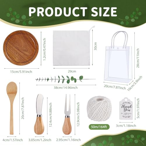 55Pcs Baby Shower Prizes for Game Winners 6 Sets Cheese Board Spoon Fork Butter Spreaders Plaid Towel Thank You Card and Gift Bags for Baby Shower Wedding Bridal Shower Favors (Round Shaped) - Image 3