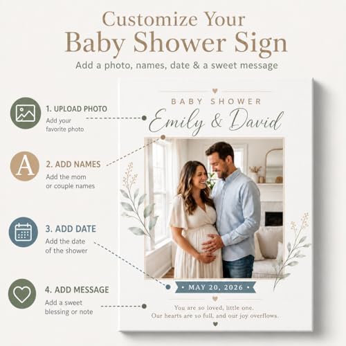 TWING Custom Baby Shower Welcome Sign Photo Canvas Wall Decor, 20 x 30 in - Image 2