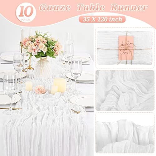 10 Pack Cheesecloth Table Runner 35 x 120 Inch, White - Image 2