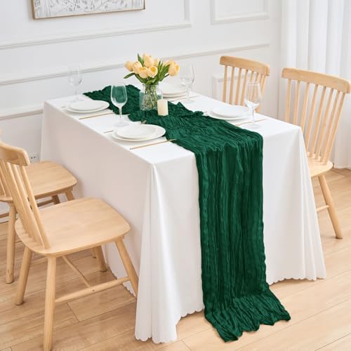 16 Pack Dark Green Cheesecloth Table Runner 21.5 x 120 Inches Boho Gauze Table Runners 10FT Long Cheese Cloth Table Runner for Bridal Shower Baby Shower Birthday Party Wedding Decor - Image 2