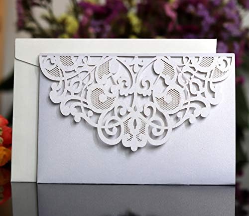 50PCS 3D Lace Flower Laser Cut Wedding Invitation Cards with Envelope Blank Inner Sheet Hollow Out Flower Shape Invitations for Wedding Quinceanera Birthday Shower Engagement Party 02 - Image 6