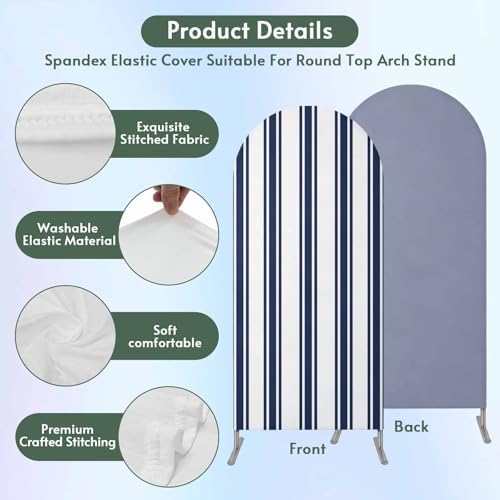 Strip Spandex Arch Backdrop Cover for Balloon Garland, Rustic Farmhouse Strip Blue Double-Sided Chiara Backdrop Stand Cover, Elastic Background for Birthday Party, Baby Shower Decor 7.2FT - Image 5