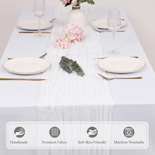12 Pack White Cheesecloth Table Runners 21x120 Inch Boho Gauze Table Runner 10FT Long Rustic Sheer White Table Runner for Baby Shower,Wedding,Party,Birthday,Home Table Decor - Image 3