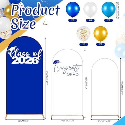 Foilswirl 2026 Graduation Decorations Class of 2026 Arch Backdrop Cover (4/5/6ft) Balloon Arch Cover Spandex Backdrop Blue White Golden Balloons for Graduation Season Class Party Decor - Image 3
