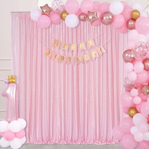Pink Sequin Backdrop Curtain 8ft x 8ft Baby Shower Backdrop Drapes - Image 2