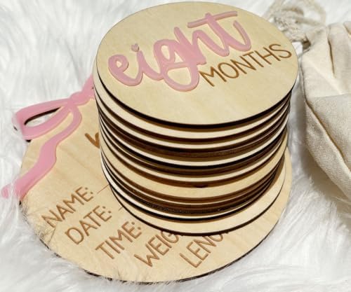 Monthly Baby Milestone Cards for Girls – 13 Wooden 3D Milestone Discs with Hello World Birth Announcement Sign – Newborn Photo Props for Baby Girl - Image 4
