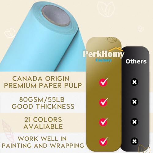 PerkHomy 24" x 2,400" (200') Light Blue Kraft Paper Roll for Craft Bulletin Board Paper Art Table Covering Crafting Gift Wrapping Bouquet Packing Parcel 80GSM 55LB (Light Blue, 24" x 200') - Image 3