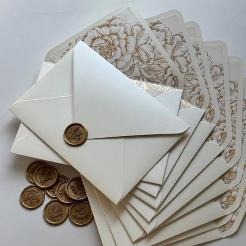 20 Pearl Ivory Envelope with Gold Foil Floral Liner for 5*7 inch Invitation - Image 2