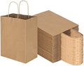 Toovip 100 Pack 8x4.75x10 Inch Medium Plain Brown Kraft Paper Bags with Handles Bulk, Gift Wrap Bags for Favors Grocery Retail Party Birthday Shopping Business Goody Craft Merchandise Take Out Sacks by Toovip