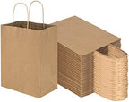 Toovip 100 Pack 8x4.75x10 Inch Medium Plain Brown Kraft Paper Bags with Handles Bulk, Gift Wrap Bags for Favors Grocery Retail Party Birthday Shopping Business Goody Craft Merchandise Take Out Sacks by Toovip