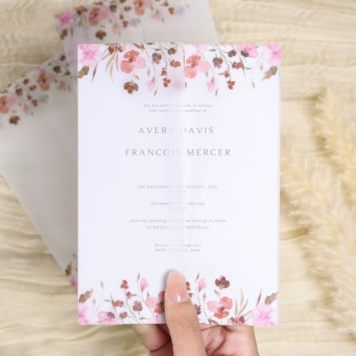 50 Pack Blush Pink Floral Vellum Jackets& Eucalyptus Wax Seal Stickers - Image 5