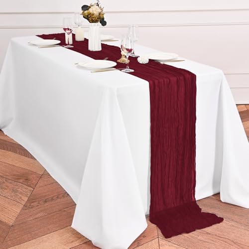 12 Pack Burgundy Table Runner 10Ft Cheesecloth Table Runner Rustic Gauze Table Runner Romantic Long Sheer Fabric Cheese Cloth Table Runners for Wedding Party Bridal Baby Shower - Image 5