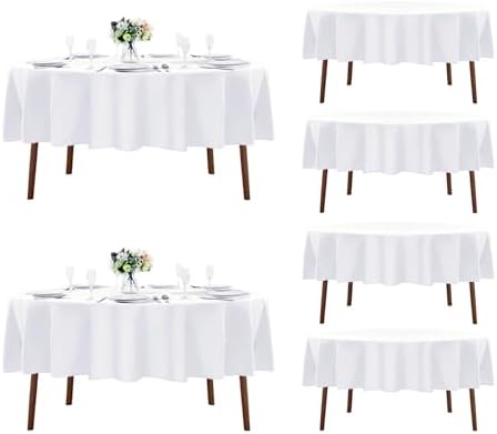 Fokitut 6 Pack Round Tablecloth, 90 Inch, Stain Resistant and Wrinkle Polyester Table Cloth, Fabric Table Cover for Kitchen Dining, Wedding, Party, Holiday Dinner-White by Fokitut