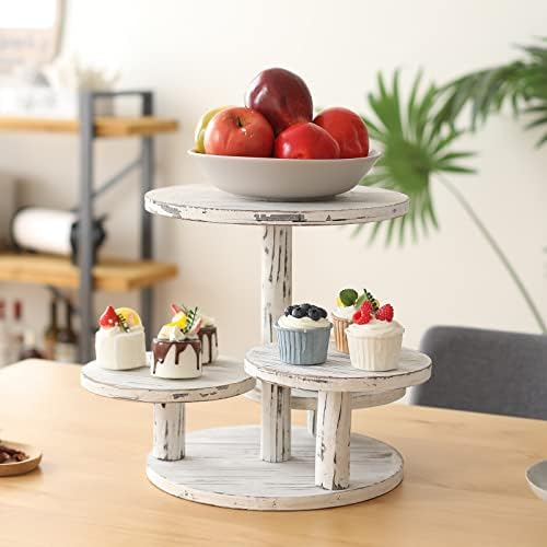 SwallowLiving 5 Tier Round Cupcake Tower Stand for 60 Cupcakes Wihte Wooden Cake Stands Farmhouse Tiered Tray Decor Cupcake Display for Birthday Graduation Baby Shower Tea Party and Wedding - Image 4