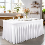 Wish Care 6 Pack White Spandex Table Clothes for 6 Foot Rectangle Tables, 6FT Wrinkle Free Fitted Tablecloths Ruffles Design Table Cover for Party, Banquet, Wedding and Events - Image 5